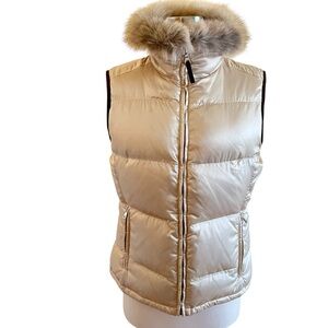 Prada Down Puffer Vest | Fox Fur Trim | Brown Leather Trim | Size US M (8–10)